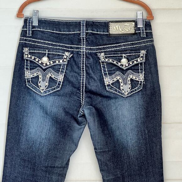 Miss Chic Women's Denim Jeans Size 9 Mid Rise Dark Wash Bling Embroidered - Picture 3 of 15